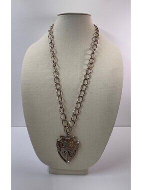 Vintage Heraldic Crest Shield Necklace Silver Tone Chain Pendant Revival